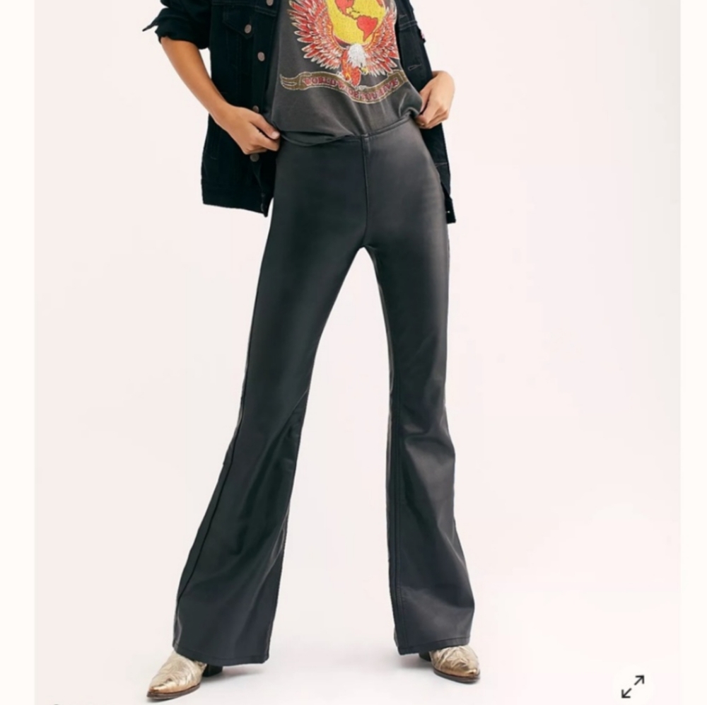Free People Faux Leather Penny Pull-On Flares